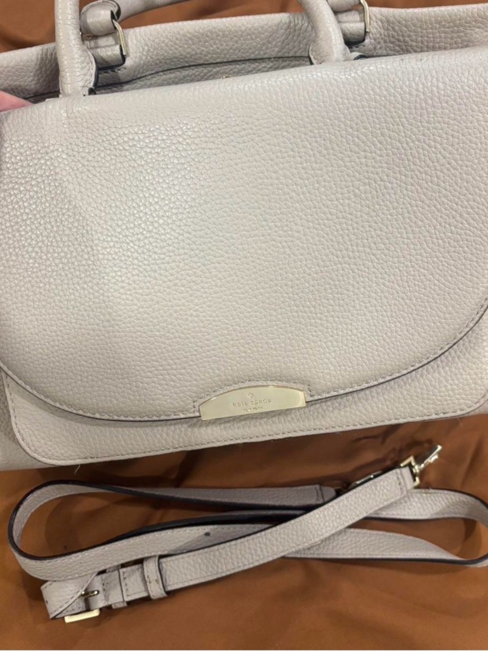 Kate Spade Alexya Pine Grove Way Pebbled Leather Satchel Bag Beige